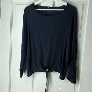Blue Textured Women's Front Tie Top long sleeve large